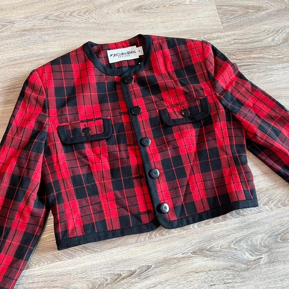 Vintage retro 80s 90s checkered cropped blazer - Picture 2 of 3